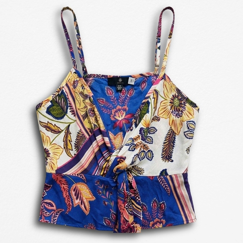 Missguided Petite Size 4 Blue Floral Paisley Scarf Print Knot Front Cami Top‎